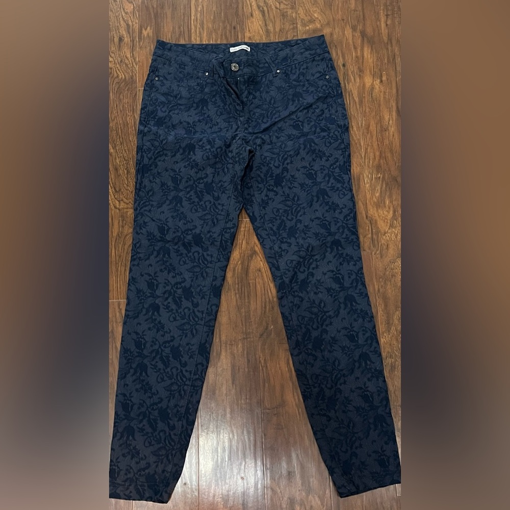 Dalia Collection Blue Straight Leg Jeans with Subtle Pattern